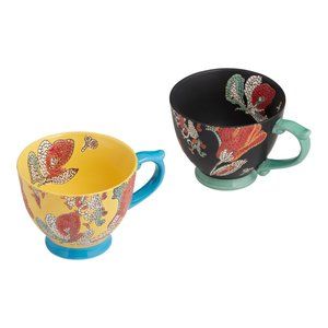 Hand Painted Floral Mosaic Mugs Set Of 2